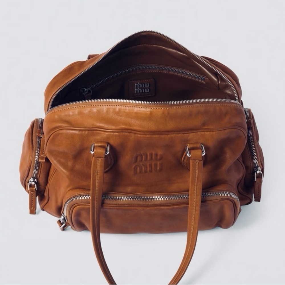 Miu Miu Top Handle Shoulder Bag Handbag Tote with Pockets in Brown Nappa Leather - Picture 6 of 14